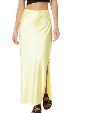 Madewell Pale Yellow Satin Maxi Skirt with Side Slit